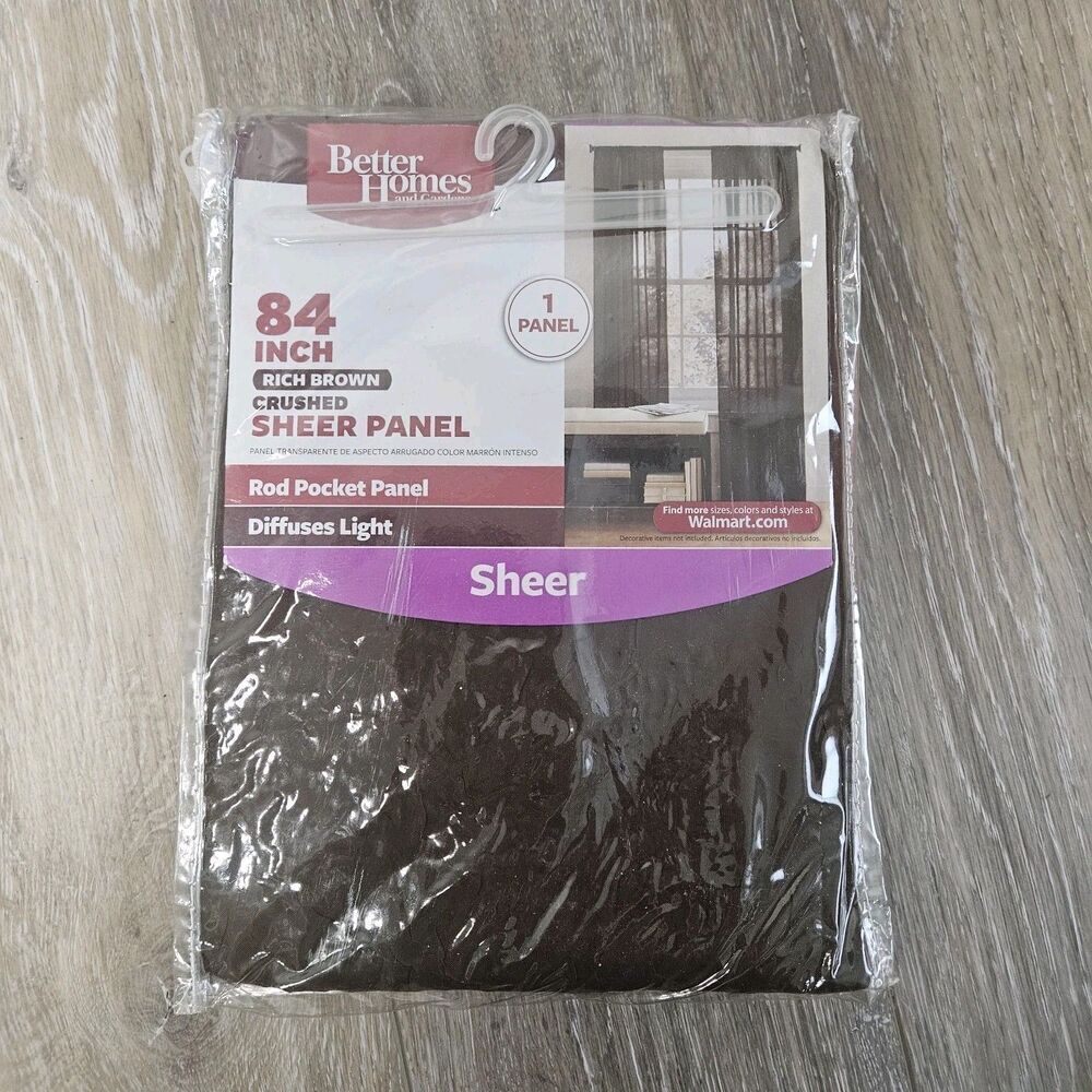 Better Homes And Gardens 84 in Rich Brown Sheer Panel Curtain 1 Pack New